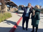 Congressman Takano at a bus station